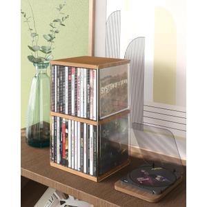 Retro Walnut-colored MDF CD Holder Desk Rack Organizer, Cute Holds 30 CD Case, Cd Holder Stand, CD Storage/Shelf/Tower/Stand Dollar, Fit for Theatre Room (1pack)