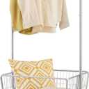 Tajsoon Laundry Cart with Hanging Rack, Metal Rolling Laundry Cart with Wheels and Storage Basket, Silver, 23.62" x 20.78" x 9.84"