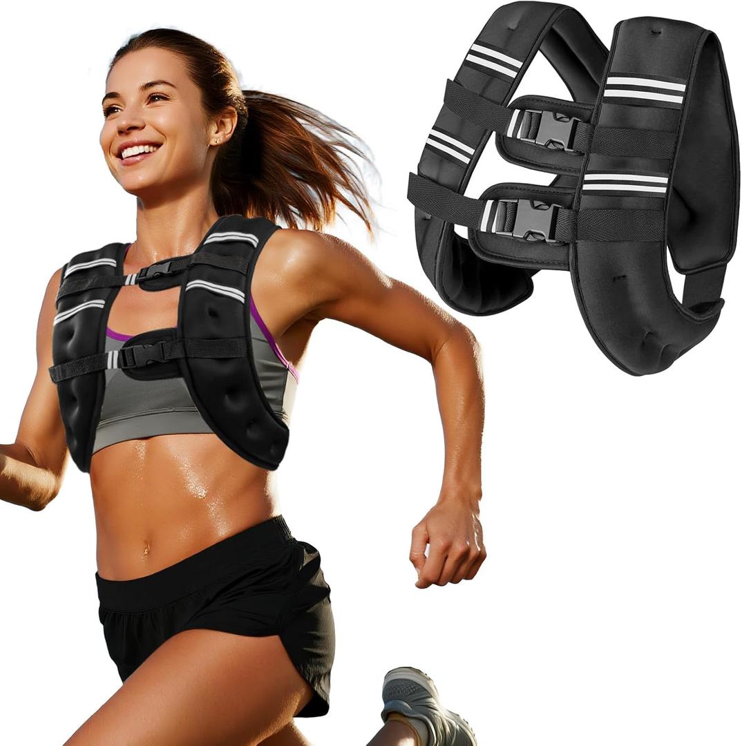 Zikopomi Weighted Vest Woman Man, 16lb Weight Vest with Reflective Stripes for Workout, Strength Training, Running, Fitness, Muscle Building, Weight Loss, Rucking Vest