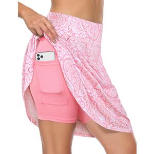 Fulbelle Golf Skorts Skirts for Women with 3 Pockets 20" Knee Length High Waisted Skorts, Large, 6 Crystal Pink