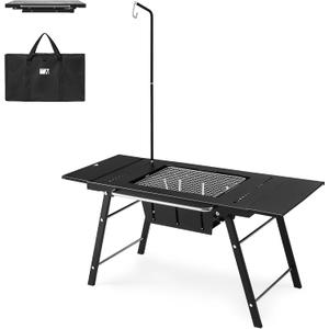 Naturehike Portable IGT Table with Charcoal Grill, Folding Camping Table and BBQ Grill with Desk Extension & Lantern Stand, Perfect for Outdoor Barbecue Camping Cooking Travel Picnic