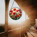 Stained Glass Window Hanging - Poppy Birth Flowers Suncatcher for Door Garden Yard Wildflowers Sun Catchers Decor Christmas Mother's Day Birthday Gifts for Women Mom Nana Friend 6.3 in