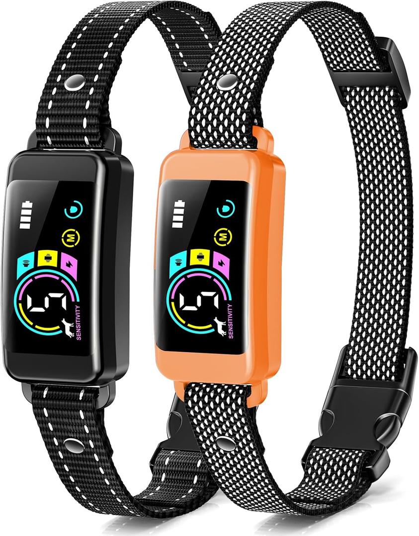 Bark Collar, 2 Pack Smart Dog Bark Collar for Large Medium Small Dogs, Anti Barking Device for Dogs Training Collar with Beep Vibration Harmless Shock, 5 Adjustable Sensitivity (Orange)