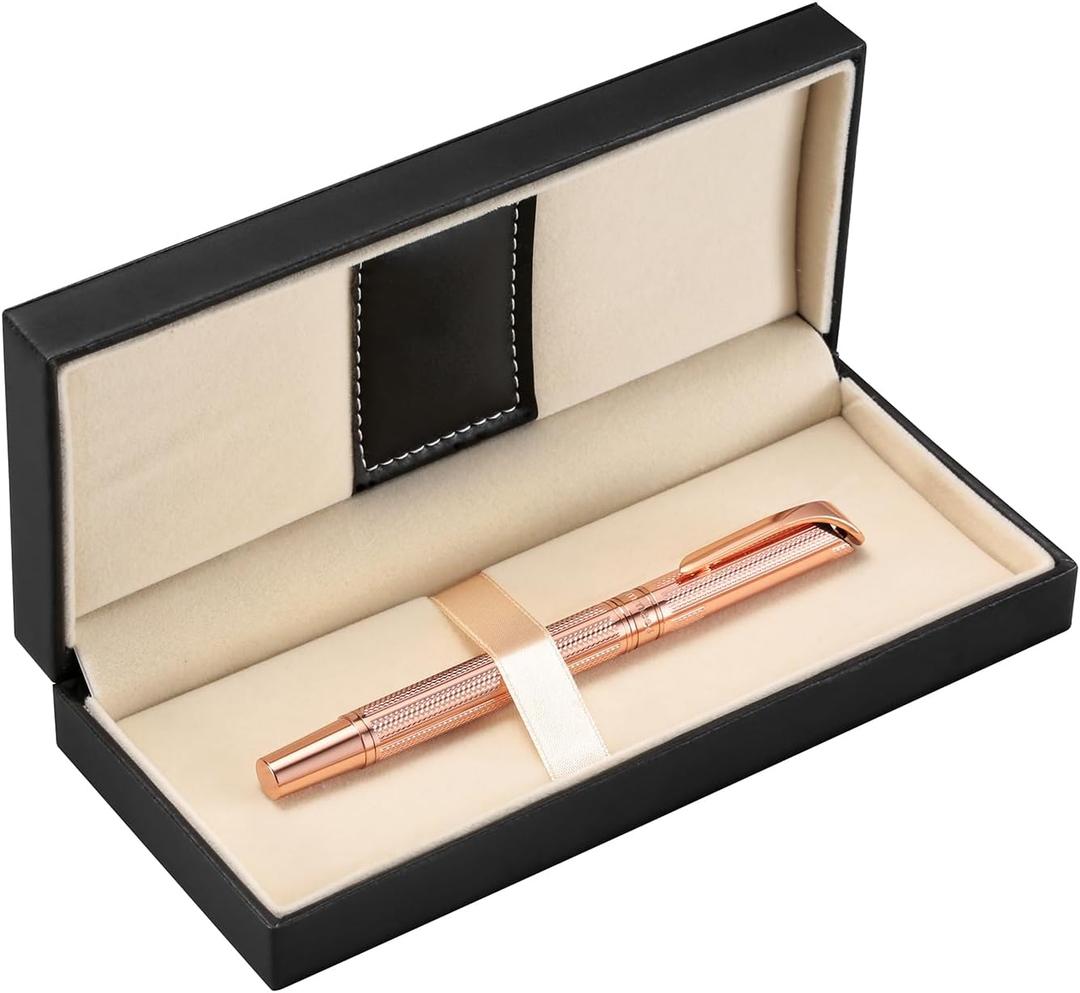 Rollerball Pen Liquid Ink Pens for Women Luxury Box Gel Pen Black Ink Fancy Pen Refillable for Executive, Office, Professional, Birthday Gift G5 (Rose Gold)