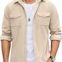 COOFANDY Men's Button Down Waffle Shirt Jacket Casual Long Sleeve Shacket Lightweight Overshirts with Flap Pockets, Large