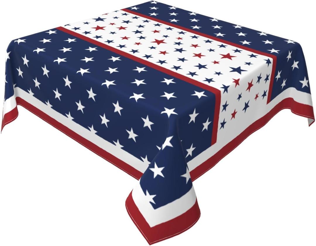 4th of July Patriotic Tablecloth Square 52x52 Inch American Memorial Day Red White Blue Star Stripe Independence Day Table Cloth Farmhouse Decor for Outdoor Indoor Party Kitchen Dinner Picnic