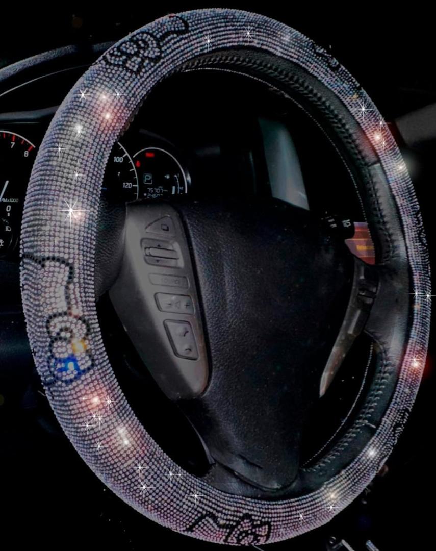 Ultra Bling Rhinestones Especially Shiny Cat Steering Wheel Cover (Silver)