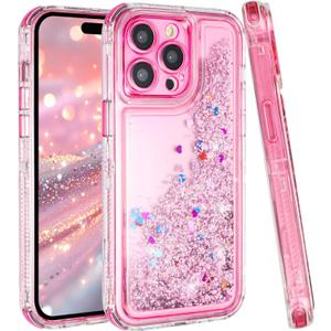 Tikoo Designed for iPhone 12 Pro Max Case Glitter for Women Girl Clear 3-in-1 Heavy Duty Protective Phone Cover with Floating Liquid Quicksand Bling Sparkly Cute Case for iPhone 12 Pro Max (Pink)