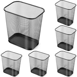 Nuanchu 6 Pcs Mesh Square Trash Cans 4 Gallons Wire Wastebasket for Home Black Metal Office Garbage Cans Rectangular Trash Bin for Kitchen Bathroom Bedroom, 11.7 x 8.5 x 11.8 Inch (Black)