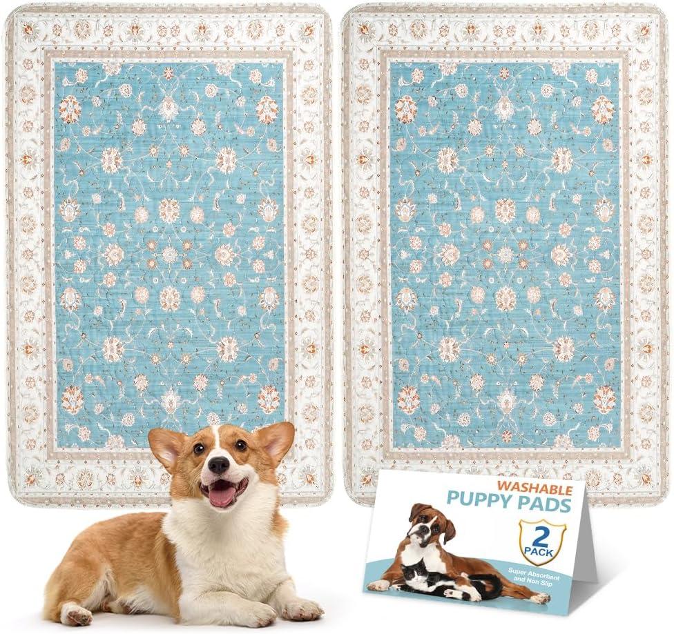 32"x48" 2 Pack Washable Pee Pads for Dogs, Rabbits & Hamsters - Reusable Puppy Pads Super Absorbent Waterproof Non-Slip Potty Pads for Crate, Couch, Car, Whelping & Playpen Liners