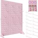 Peg Board Display Stand with 15 Hook,Tabletop Metal Pegboard Shelf for Craft Shows & Fairs,Jewelry and Key Ring Retail Display Racks for Selling Accessories, Vendors & Events (17 X 13 Inch,Pink)