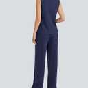 Casly Lamiit Womens 2 Piece Lounge Set Stripes Travel Outfits Sweatsuit Mock Neck Tank Top Wide Leg Pants Casual Activewear (L)