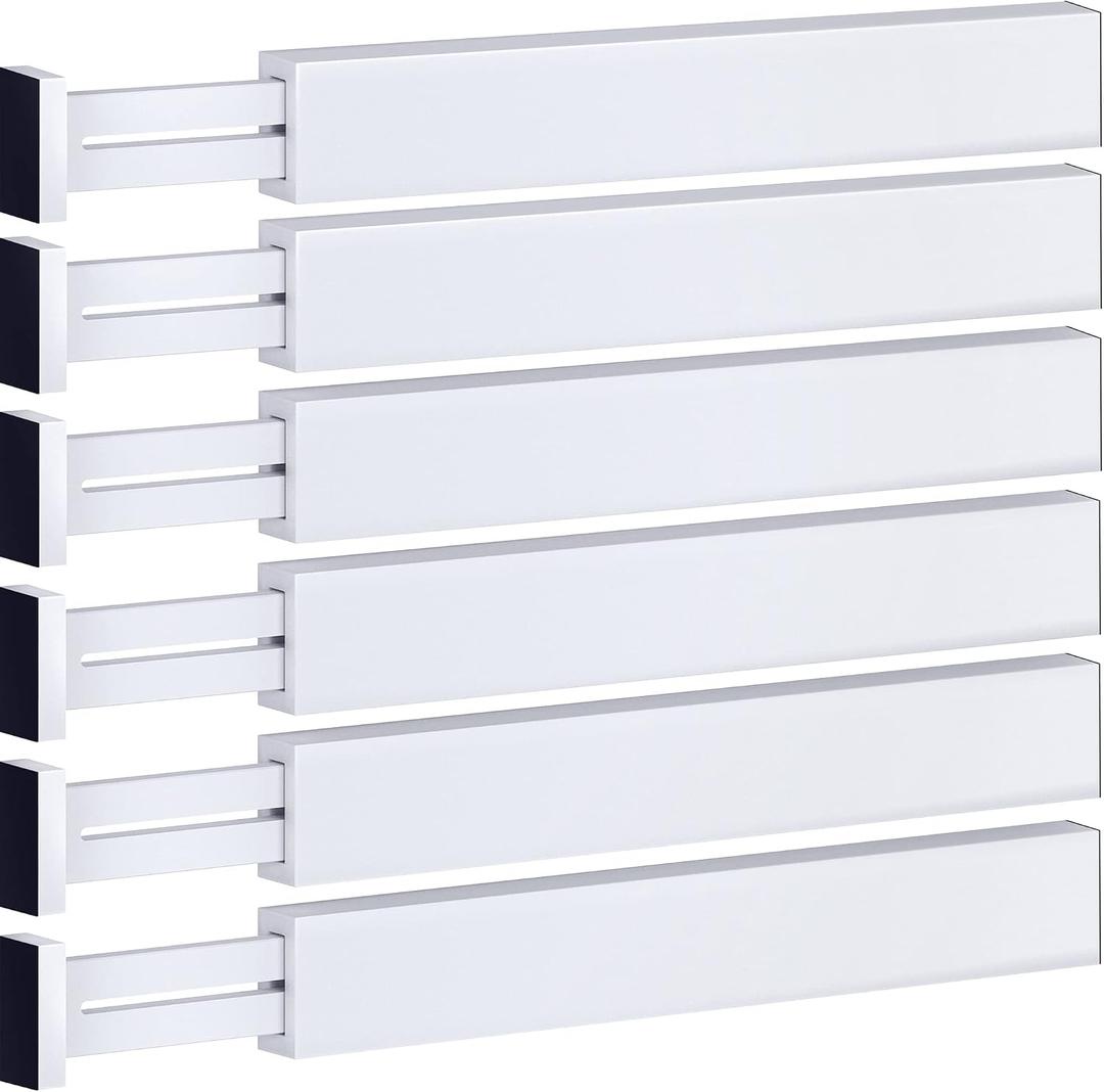 6-Pack Drawer Dividers - 2.6 Inches High, Adjustable 16 to 22 Inches Bamboo Drawer Organizer, Large Expandable Separator for Clothes, Dresser, Bedroom, Bathroom, Baby, Office, Kitchen Utensils, White