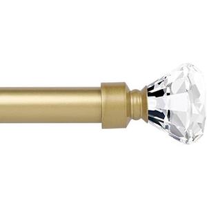 KNOBWELL Golden Curtain Rod, Decrative Single Curtain Rod 1 Inch Diameter, Adjustable Drapery Rod Extends from 32 to 86 Inches with Crystal Diamond Finials, Brass Cafe Window Rods
