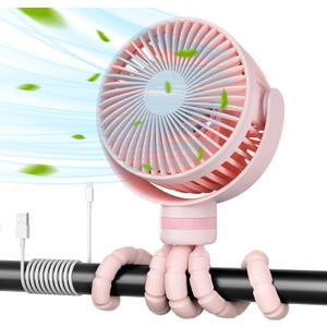 Momcozy 8000mAh Portable Stroller Fan, 27H Ultralong Battery Life Detachable 4 Speed 360°Rotate LED Night Light with 2 Modes, USB Rechargeable Handheld Cooling Fan for Travel/Car Seat/Bedroom