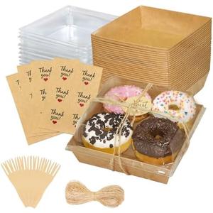 WIKDAY 50 Pack Charcuterie Boxes with Clear Lids, Small Dessert Bakery Boxes, Disposable To Go Food Containers for Cake Slice, Cookies, Sandwich, Brown