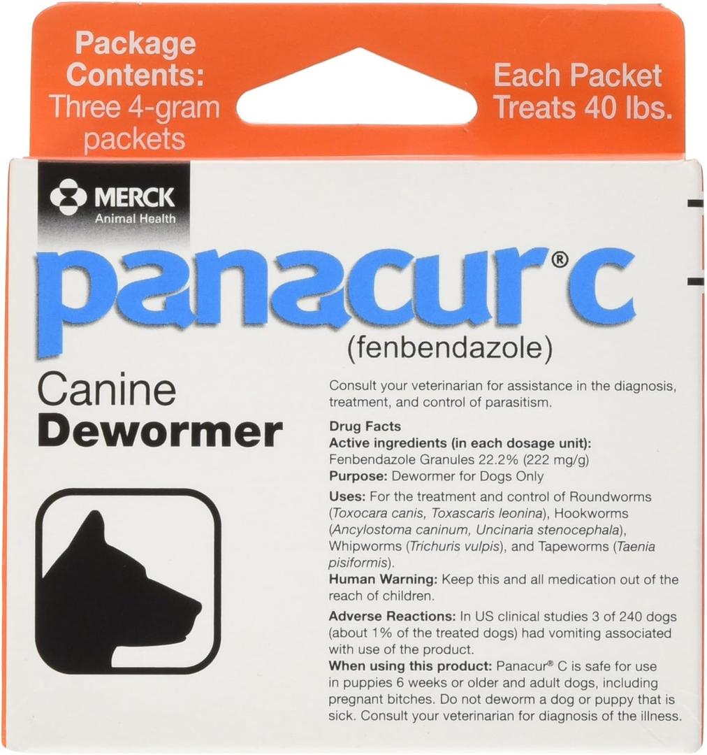 Panacur C Canine Dewormer (Fenbendazole), 4 Gram, 3 Count (Pack of 1), Red, Best Before: 06/2027