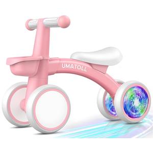 Umatoll Colorful Lighting Baby Balance Bike Toys for 1 Year Old Girl Gifts, Adjustable Seat, First Birthday Gifts, 12-24 Months Toddler Bike, Pink