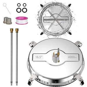 16.5" Pressure Washer Surface Cleaner 1/4" Quick Plug with 4 Wheels Thickened Stainless Steel Surface Cleaner for Pressure Washer Attachment for Concrete, Patio, Sidewalk,Driveways and Deck (16.5InPressure Washer Attachment)