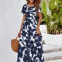 ZABERRY Women's 2024 Short Sleeve Round Neck Casual Summer Flowy Maxi Spring Dresses with Pockets (M)