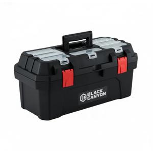 Black Canyon Tool Box - 19 Inch Plastic Dual-Layer Design, 44 lbs Load Capacity Portable Tool Box, Ergonomic Handle, Stackable & Top-Lid Storage, Perfect for DIY, Workshop & Job Site Organization