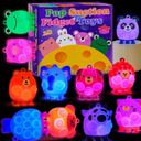 Valentines Day Gifts for Kids, 12 PCS Light Up Animal Suction Pop Fidget Toys, Christmas Gifts for Kids, Party Favors, Carnival Prizes, Light Up Toddler Toys
