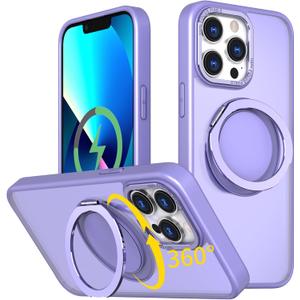 IYH 360 Rotatable Magnetic Case for iPhone 13 Pro, Military-Grade Shockproof Phone Cover with Matte Translucent Back(White)(Light Purple)