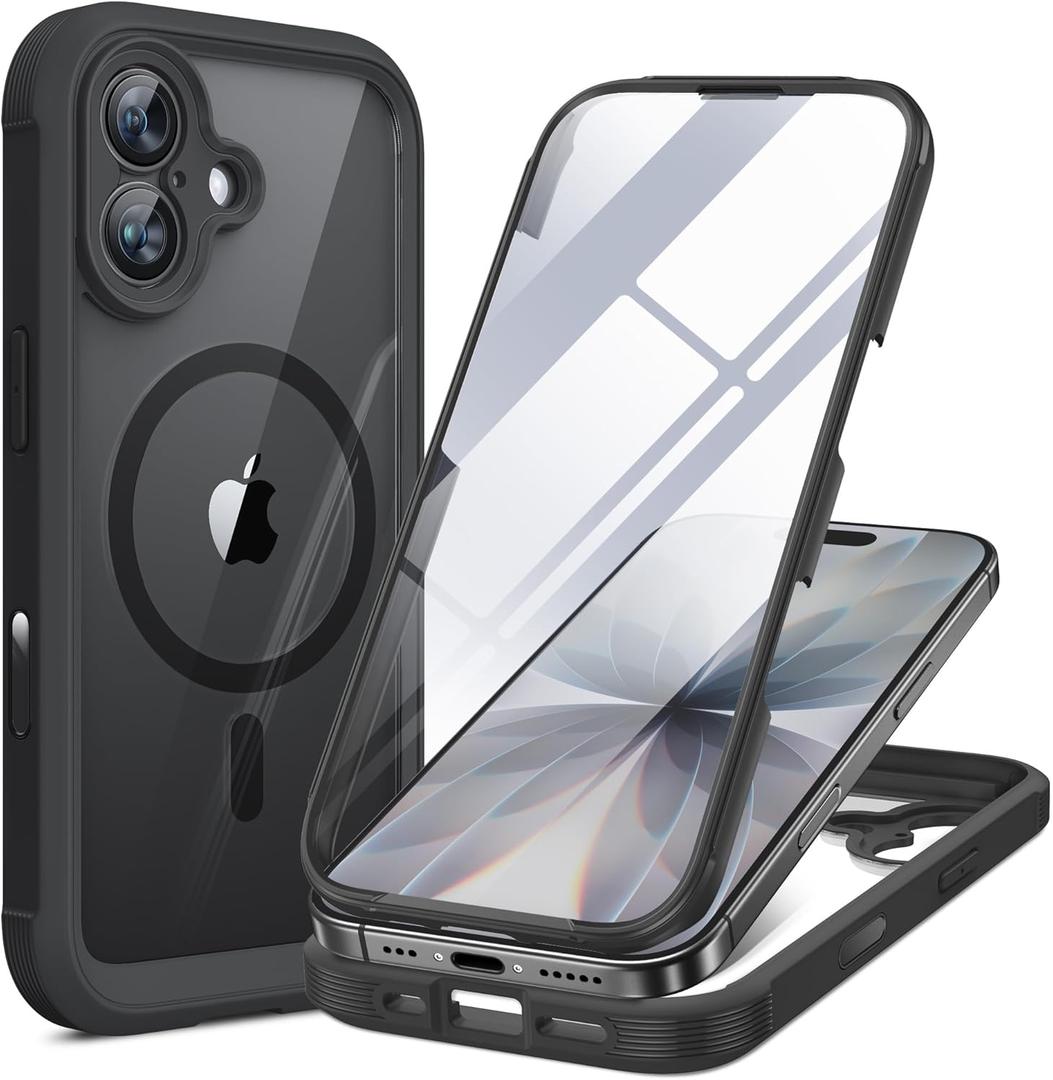 Miracase for iPhone 17 Case 6.3'', Full-Body Bumper Military Drop Protection Outdoor Phone case with Built-in Glass Screen &Camera Control,Easy Installation,No Gap,Compatible with MagSafe,Black