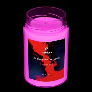 UV Fluorescent Soy Wax Low Temperature Candles, Low Heat Body Safe Candle for Night Party, Unscented, 122 F, 11 oz, Peelable Wax (Red)