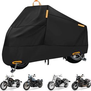 Motorcycle Cover Waterproof Outdoor, 300D Heavy Duty Vehicle Cover All Season Universal Protection, Lock Holes & Storage Bag, Fits Motorbikes, Sportbikes, Dirt Bikes, Scooters up to 86.6"