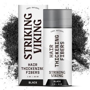 Striking Viking Hair Building Fibers for Thinning Hair (Black) 28g  Natural  Long-Lasting Powder for Undetectable, Thicker Look for Men & Women - Hair Fibers (1. Black)
