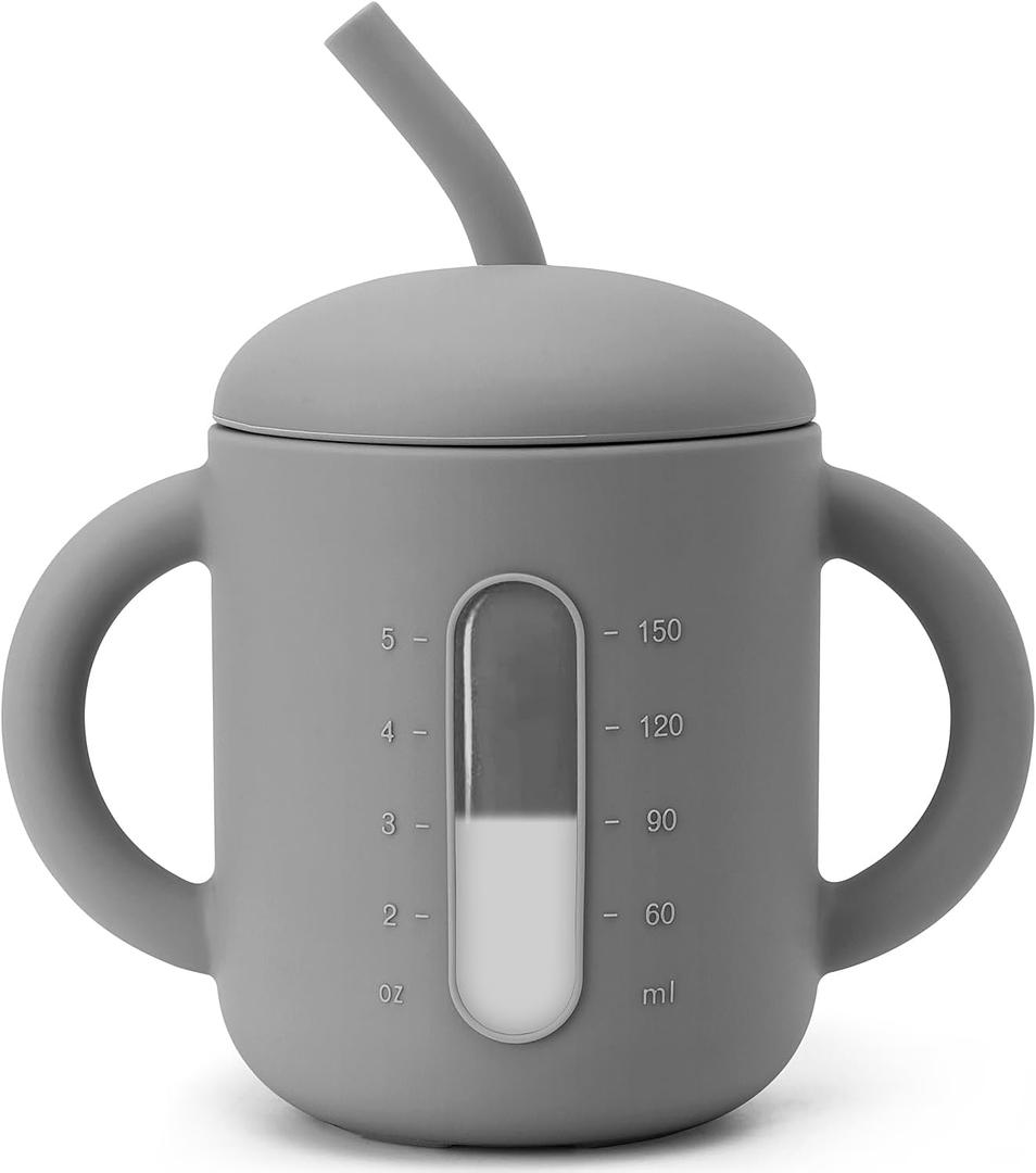 SAMiGO Silicone Sippy Cup, Baby Straw Cup for 6 12 18 Months, Sippy Cup with Straw for Toddlers 1-3 Years, Baby Water Cup for Drinking and Training, 6 oz (Timeless)