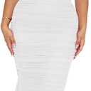 Women's Sexy V Neck Tie Halter Mesh Ruffle Hem Ruched Bodycon Cocktail Party Maxi Dresses (M)