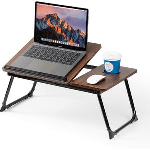 Laptop Desk for Bed Couch, Adjustable Foldable Bed Table with Cup Holder, Breakfast Serving Tray, Portable Laptop Lap Desk Stand for Working Reading Writing Eating Gaming in Bed Sofa Floor(DarkWalnut)