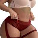 Women's Yoga Shorts with Garters High Waist Slim Sexy Bodycon Booty Dance Hot Pants Bandage Workout Butt Lifting (Red, L)