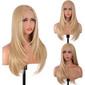 BrittyHair Blonde Wigs for Women 26 Inches Long Straight Layered Wig Middle Part Blonde Layered Wigs Natural Looking Heat Resistant Synthetic Wig for Daily Party Cosplay Use (#Mixed Blonde, 26 Inch)