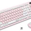 Wireless Keyboard and Mouse Combo, Reccazr 2.4G Full-Sized Keyboard and Mouse Cordless, 3 DPI Adjustable Mouse, Dual-System Keyboard for Computer/Laptop/Windows/Mac (Pink & White)