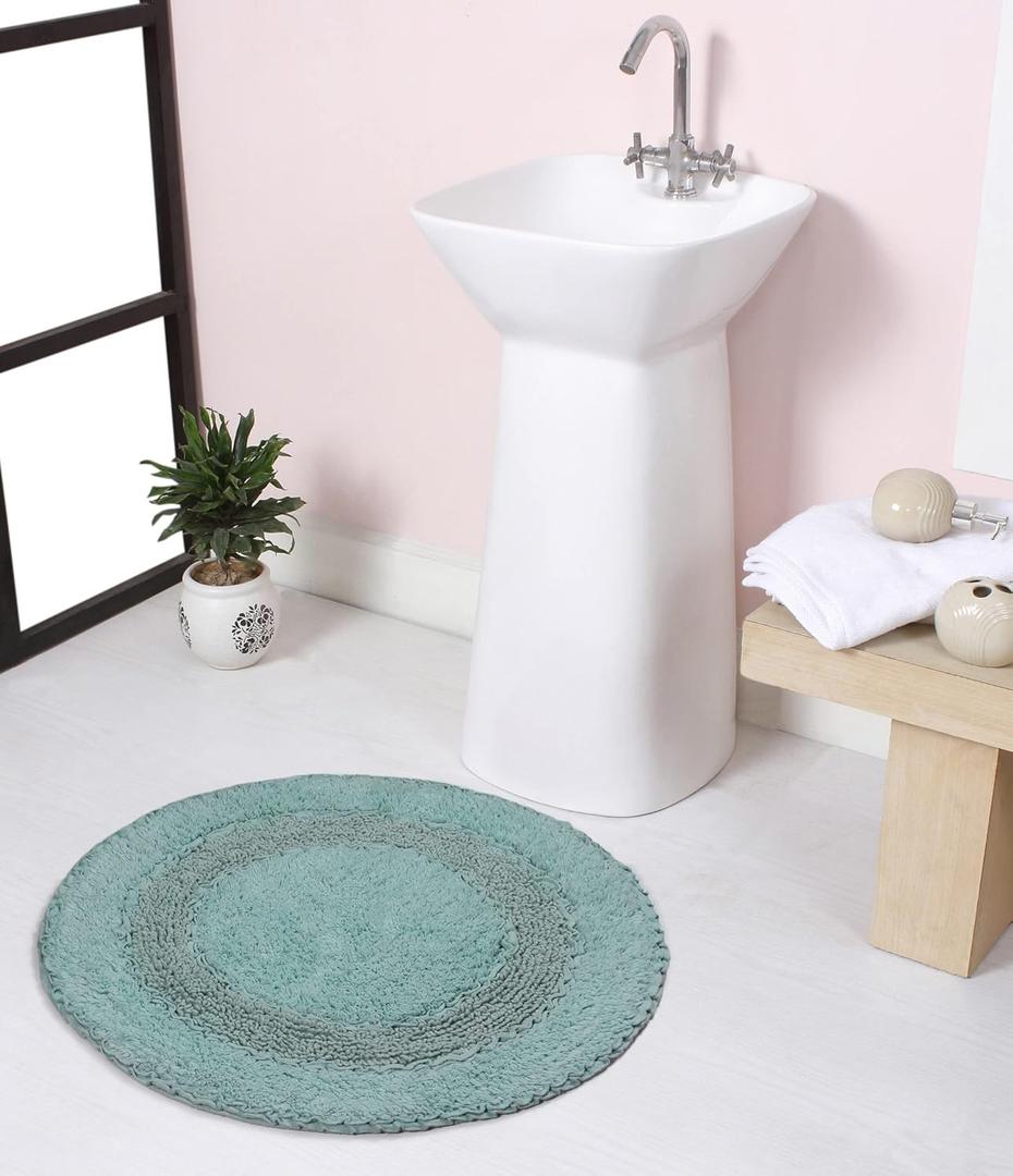 Home Weavers Radiant Collection 100% Cotton Bathroom Rugs Set, Bathroom Dcor, Washable Rug, Extra Soft and Absorbent Bath Rug, Kitchen Mat, Bath Mat Set, Bath Floor Mat Non Slip, 22" Round, Blue