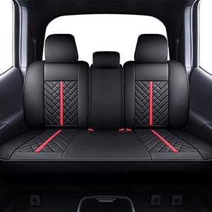 Tomatoman Toyota Tacoma Rear Seat Covers 2005-2024 2025 TRD Sport Off Road Limited SR5 V6 Crew Double Extended Cab Truck Airbag Compatible Back Car Cushions with Faux Leather(Rear Seat/ Black-Red)