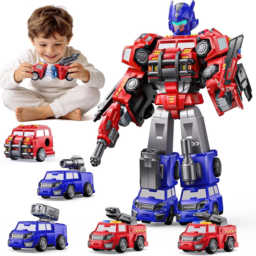 Gifts for 3 4 Year Old Boys, Toys for 3 4 Year Old Boys, 5-in-1 Transform Robot Toys for Boys 4-6, Easy DIY Assembly, 3 4 Year Old boy Birthday Gifts, Ideals Toys for Boys, Kids Toys (Red)