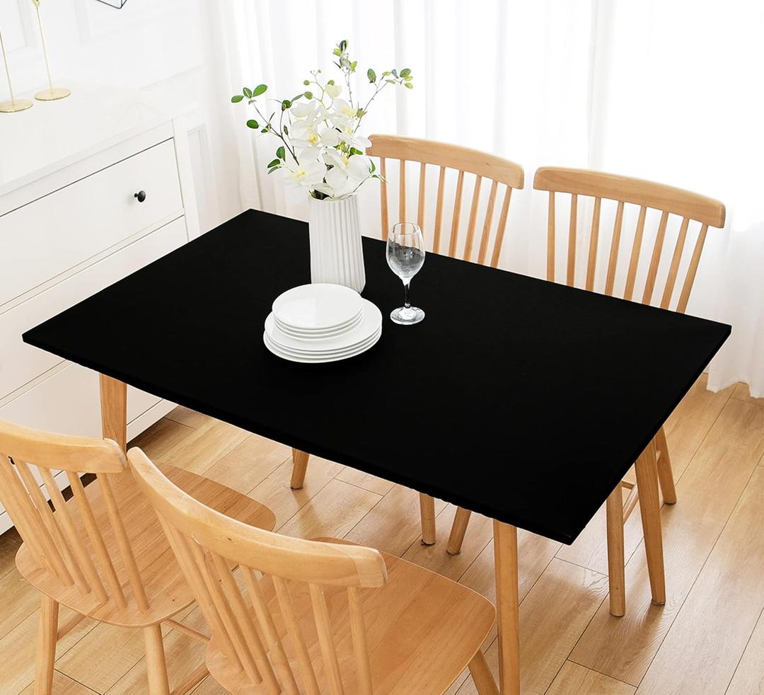 Wolkemer Fitted Rectangle Tablecloth Spandex Stretch Black Cocktail Table Cover Elastic Edge Topper Cap for Dining Wedding Party Picnic 42 x 72 Inch