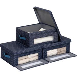 Thick Fabric Storage Bins with Lids, Collapsible Storage Box Closet Shelf with Clear Window, Decorative Baskets for Clothes, 3 Set, Print, Small