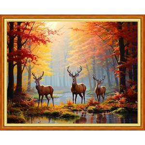 Dooxvey Cross Stitch Kits for Adults Beginners,Full Range of Cross-Stitch Stamped Kits Needlepoint Kits for Beginners Embroidery Kits 11CT Crossstitch Patterns-Forest elk 16x20 inch
