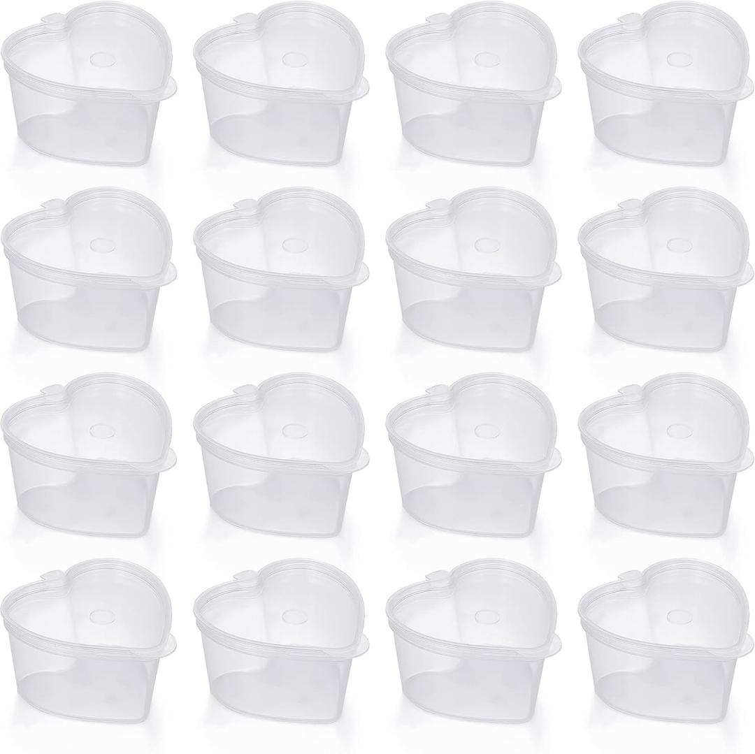 Disposable Plastic Cups with Leak-Proof Lids and Heart-Shaped Souffle, Jello, Condiment Containers - 100 Sets, 1.5 oz Each