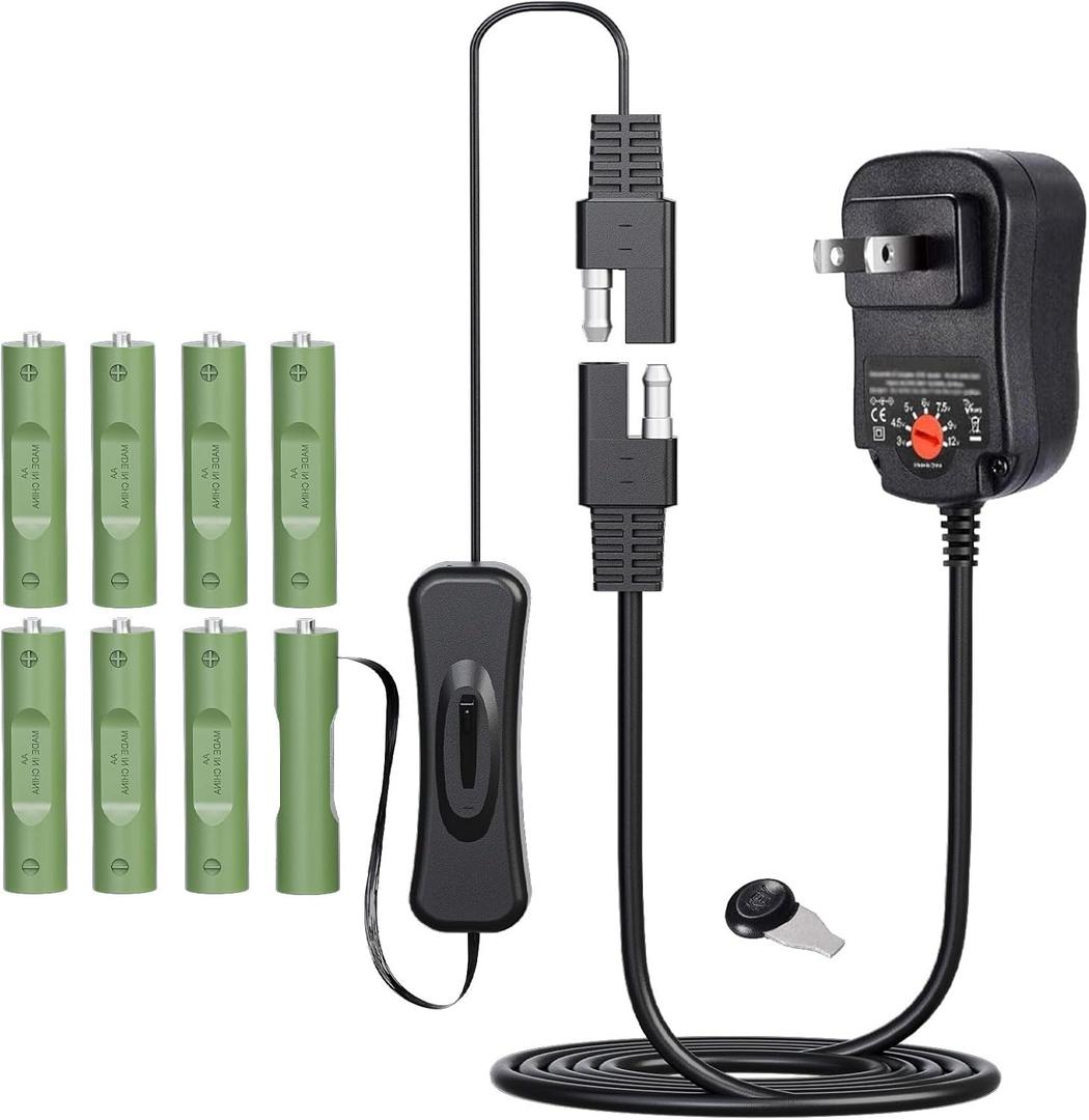 Adjustable AC Continuous Power Supply Adapter AA Dummy Battery kit (Replace up to 8 AA Battery) for Doorbells/thermostats/LED Light/Decorations