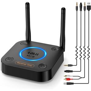 1Mii B06Pro Recepteur Bluetooth 5.3, Longue Portée Adaptateur Audio Sans Fil Hi-Fi, avec 3D Surround aptX HD&LL, RCA Optique AUX 3,5 mm Coaxial pour Système Stéréo Domestique