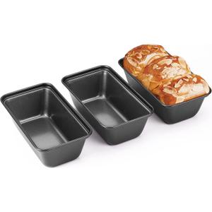 HONGBAKE Mini Loaf Pan for Baking Bread, 6 x 3.3 x 2 In Nonstick Small Banana Bread Tins Set of 3, Tiny Carbon Steel Meatloaf Pan - Dark Grey (Gray)