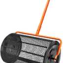 VEVOR Compost Spreader, 24.4-25.6" Height Adjustable Handle, 24" Wide, Lawn and Garden Peat Moss Roller with Side Latches, Powder Coated Steel Mesh Basket for Spreading Manure, Topsoil, Black