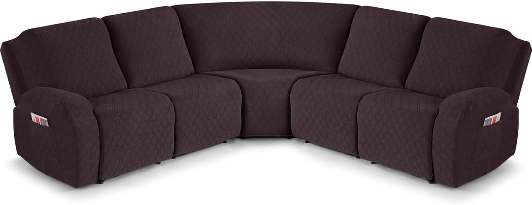 VANSOFY Extra Large Reclining Sectional Couch Covers, Washable 5-Piece Sofa Covers for L Shape Sectional Sofa Corner Seater, Thick, Soft Sofa Slipcovers (5 Seat Recliner Cover, Chocolate)
