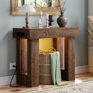 Unikito 39" Entry Table with Sensor Light and Power Outlets, Rustic Oak | Narrow Foyer Table with Open Storage, Wooden Console Table, Versatile Modern Entryway Tables for Entrance/Hallway/Living Room, 39IN